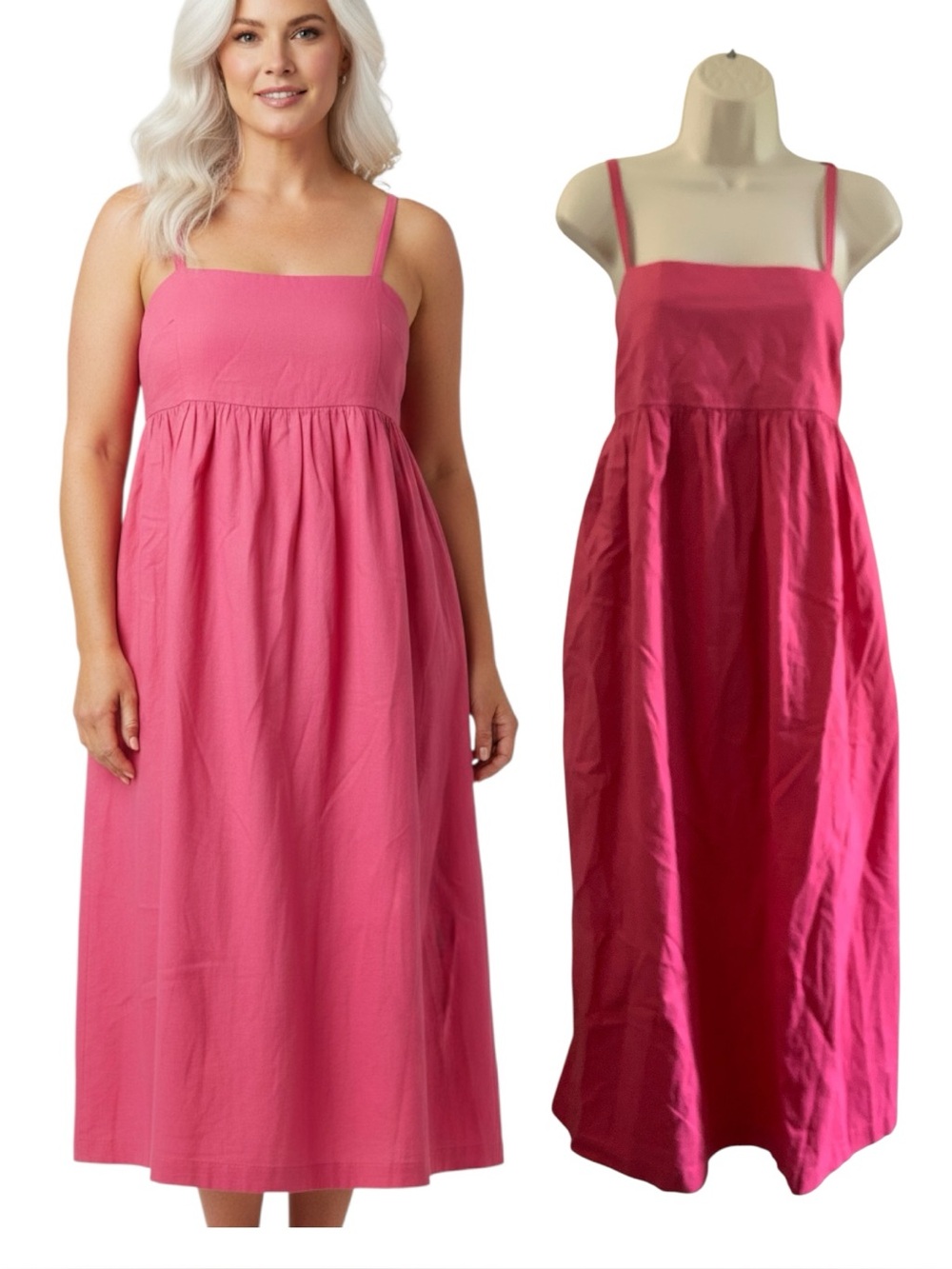 Uniqlo Barbie Pink Sun Dress  Linen Blend Size Large NWT